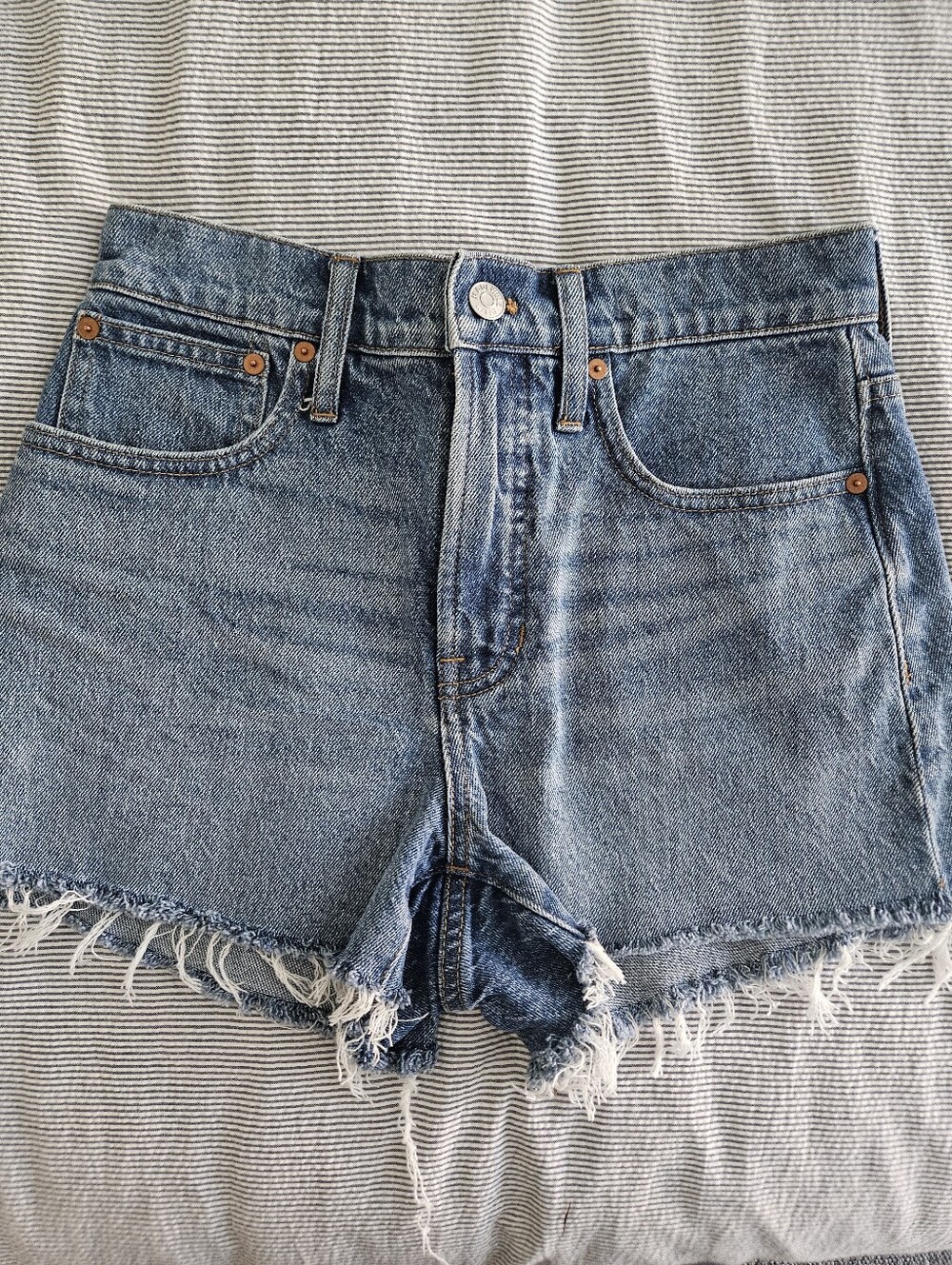 Madewell Distressed Light Blue High-Rise Denim Shorts